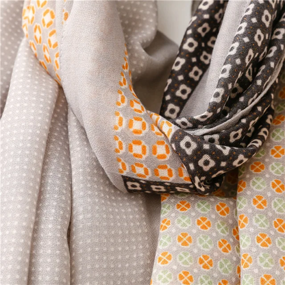 Grey Floral Dots Printed Viscose Scarf