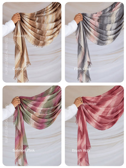 Smoke Tie Dye Ruffled Modal Printed Hijabs