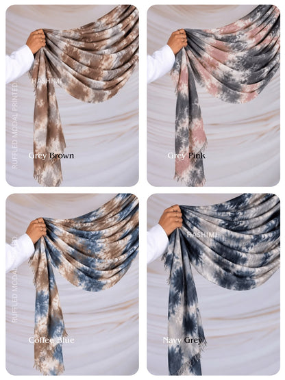 Crumple Tie Dye Ruffled Modal Printed Hijabs