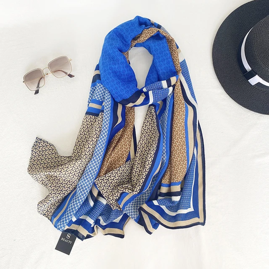 Blue Check Brand Print Viscose Scarf