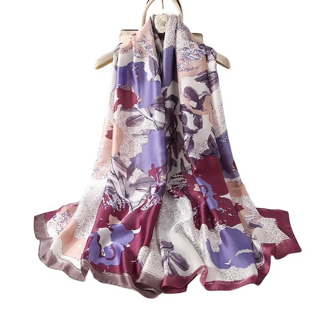 Wine Abstract Printed Silk Scarf