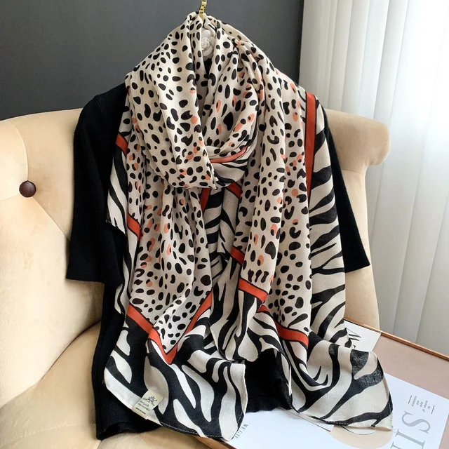 Black Orange Chetah Printed Viscose Scarf