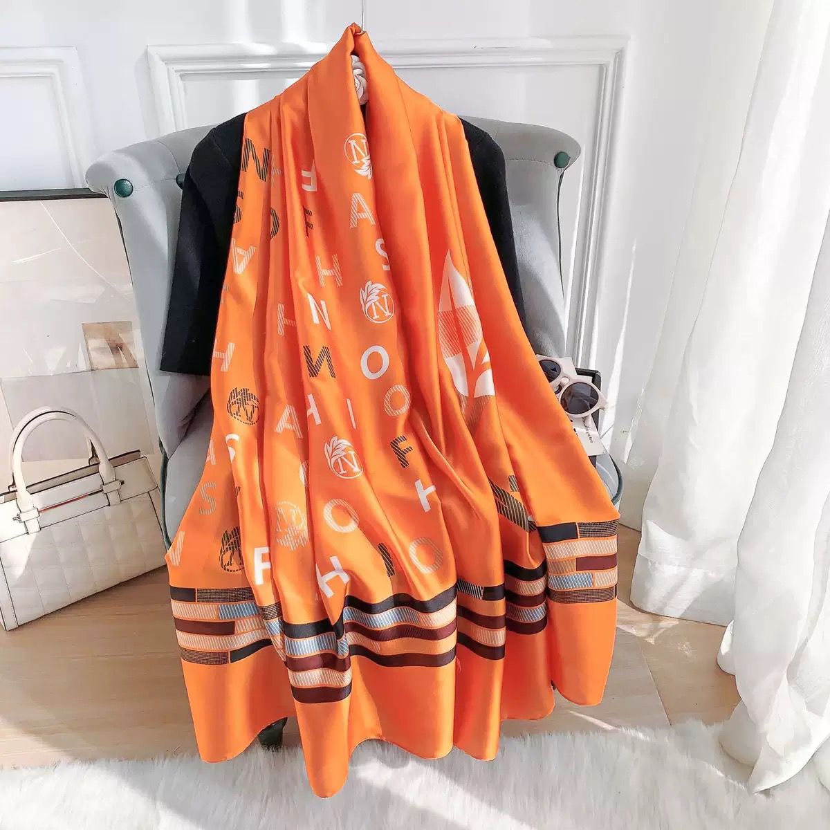 Geo Printed Silk Scarf Summer Edition 26'