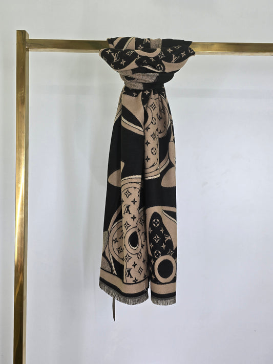 Flow R Black Brown Brand Printed Winter Shawls