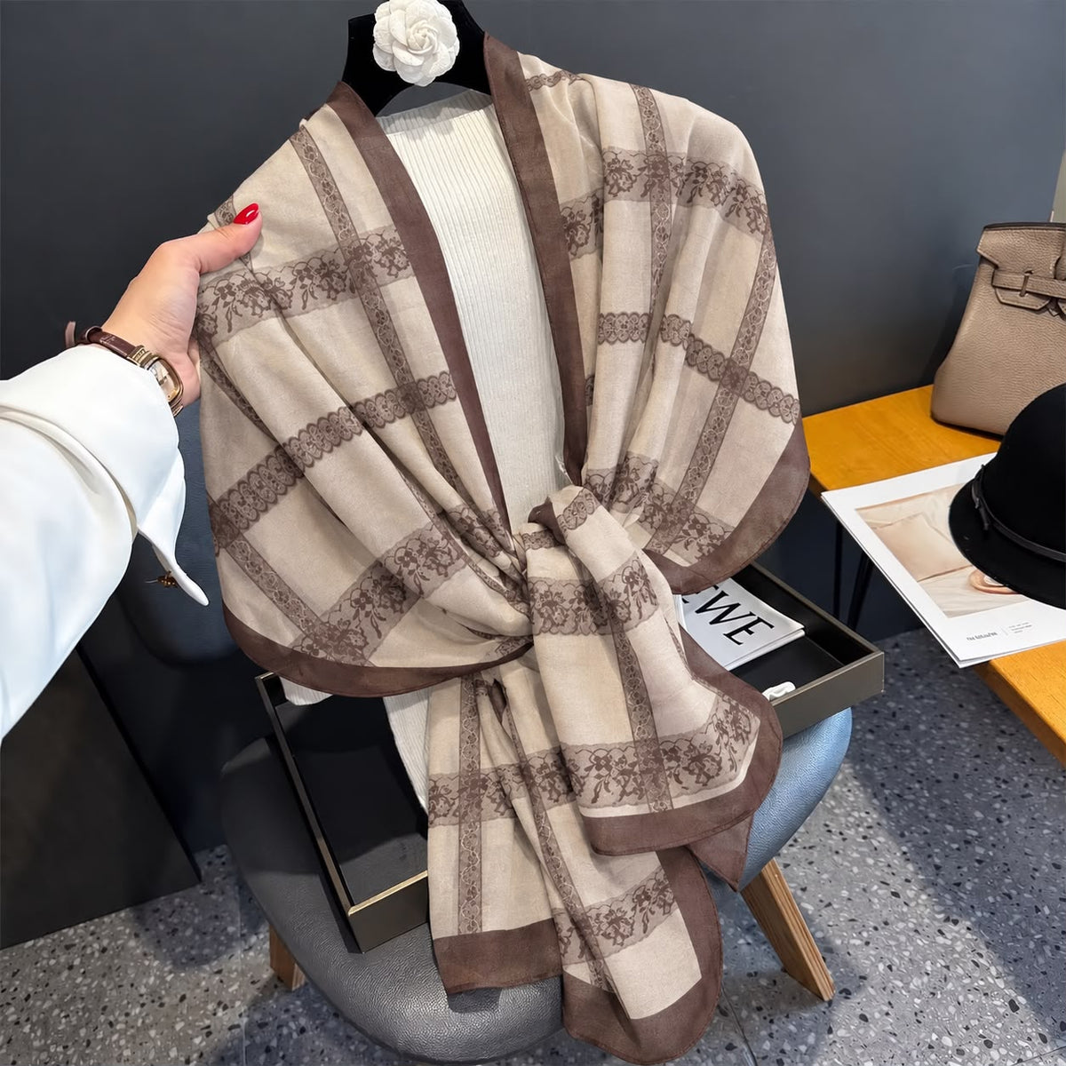 Lace Print Nude Printed Viscose Scarf