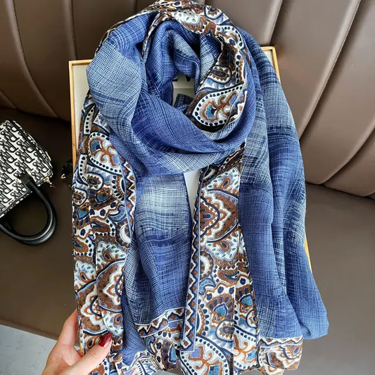 Blue Palm Printed Viscose Scarf