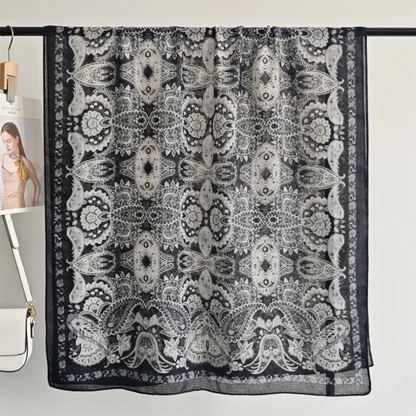 Black Meher Printed Viscose Scarf