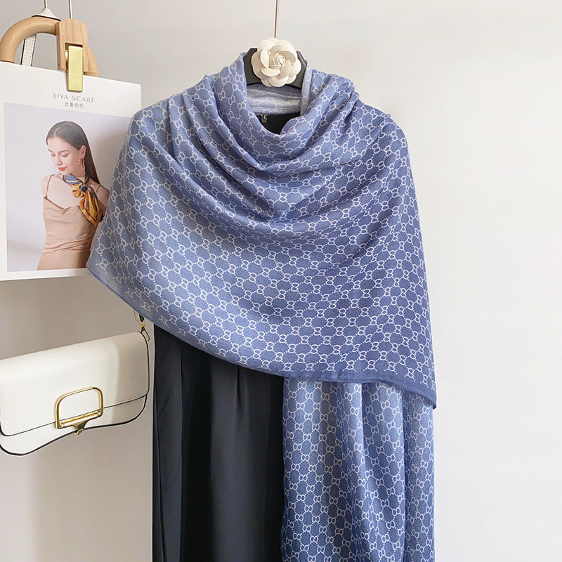 Blue Ombre Mist Printed Winter Viscose Scarf