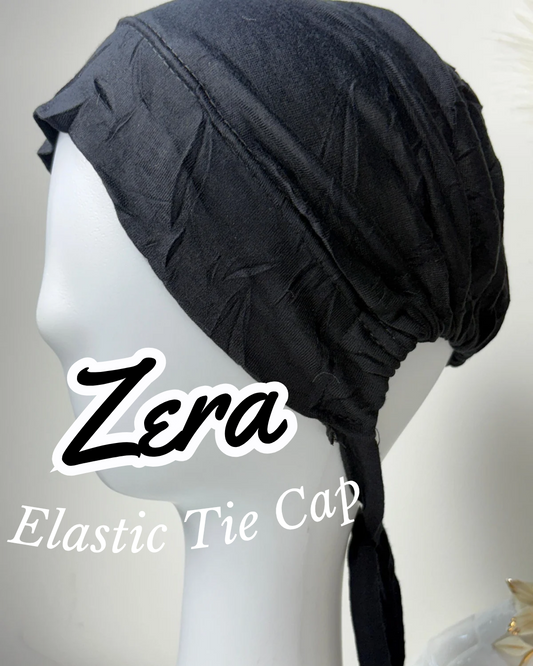 Zera Tie Hijab Caps (Elastic) – Black Fabric Hijab Cap