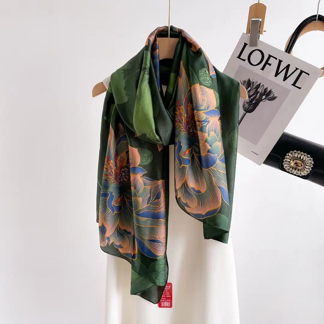 Green Nightingale Printed Silk Scarf