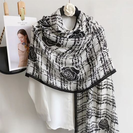 White Mesh Rose Viscose Scarf