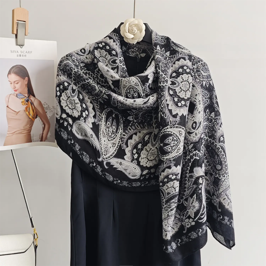 Black Meher Printed Viscose Scarf