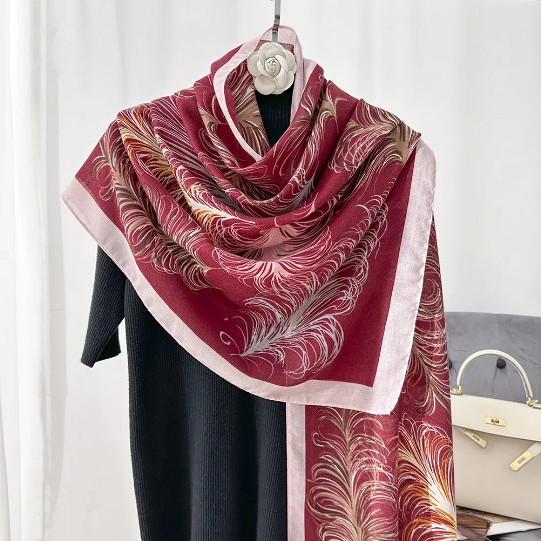 Cherry Ostrich Feather Printed Viscose Scarf
