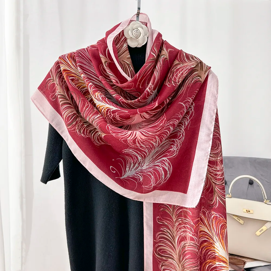Cherry Ostrich Feather Printed Viscose Scarf