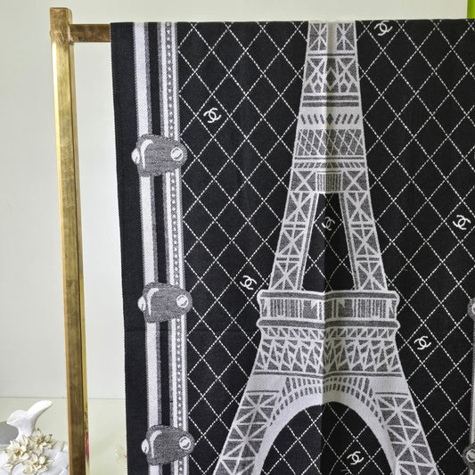 Eiffel Tower Black White Brand Printed Winter Shawls