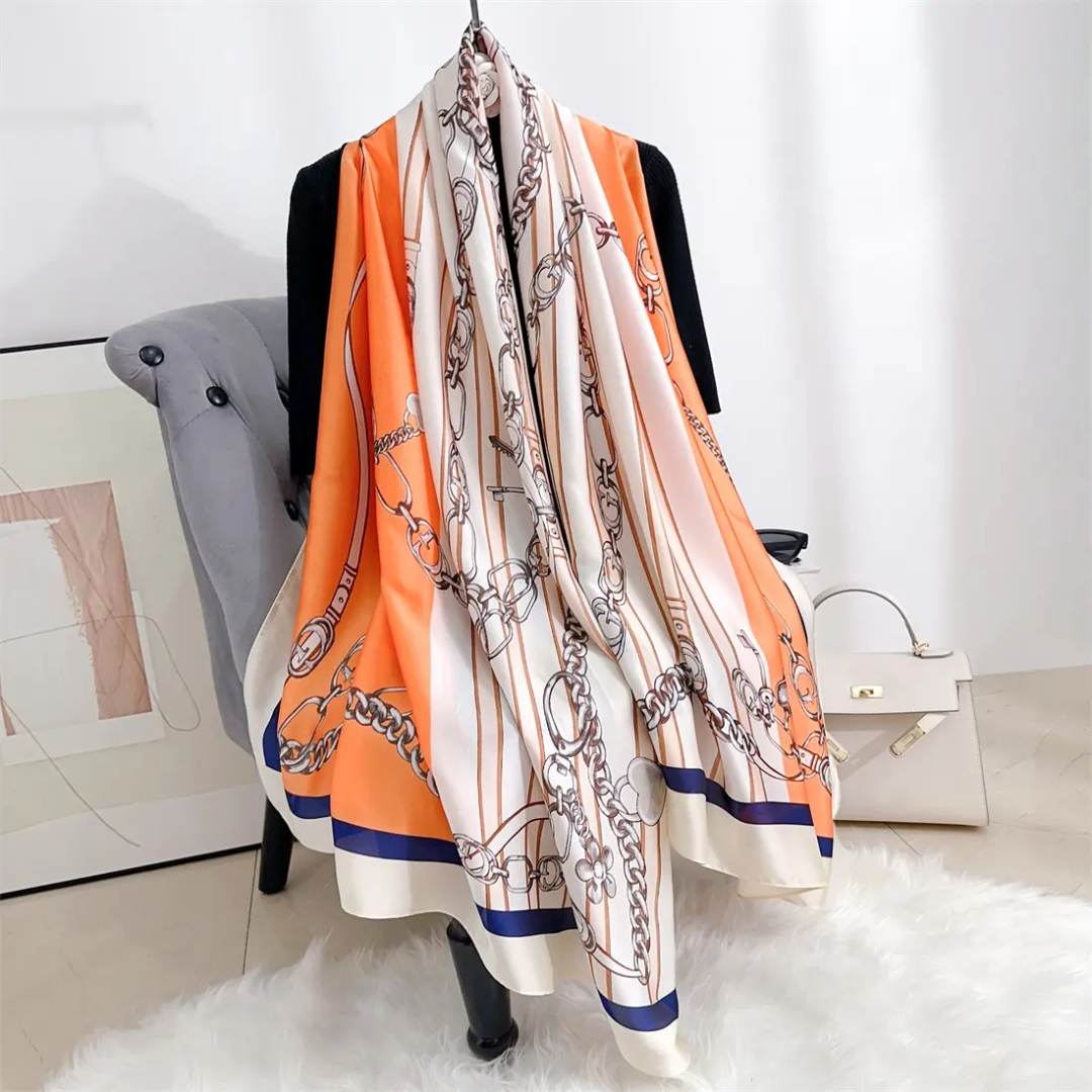 G Chain Orange Printed Silk Scarf