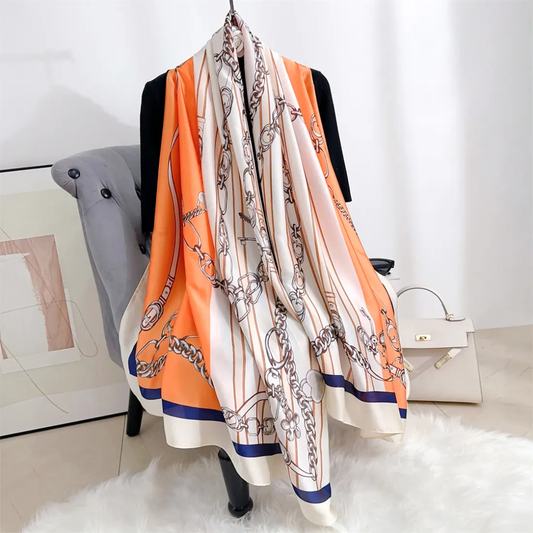 G Chain Orange Printed Silk Scarf