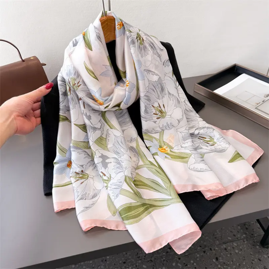 Pink Fleur Printed Silk Scarf