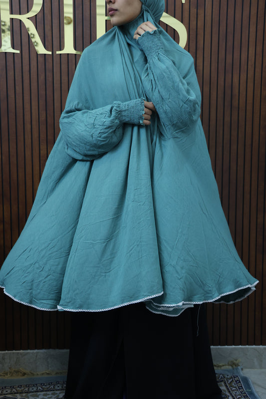 Teal Prayer Makhana Hijab for Salah