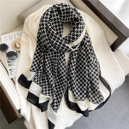 Black Mesh Printed Viscose Scarf