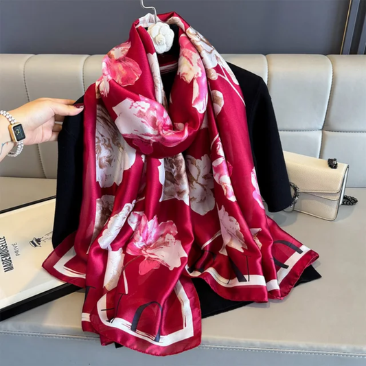 VAL Maroon Printed Silk Scarf