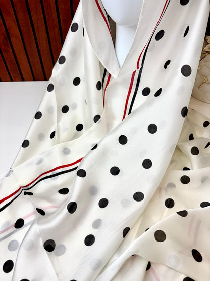 Polk White Printed Silk Scarf
