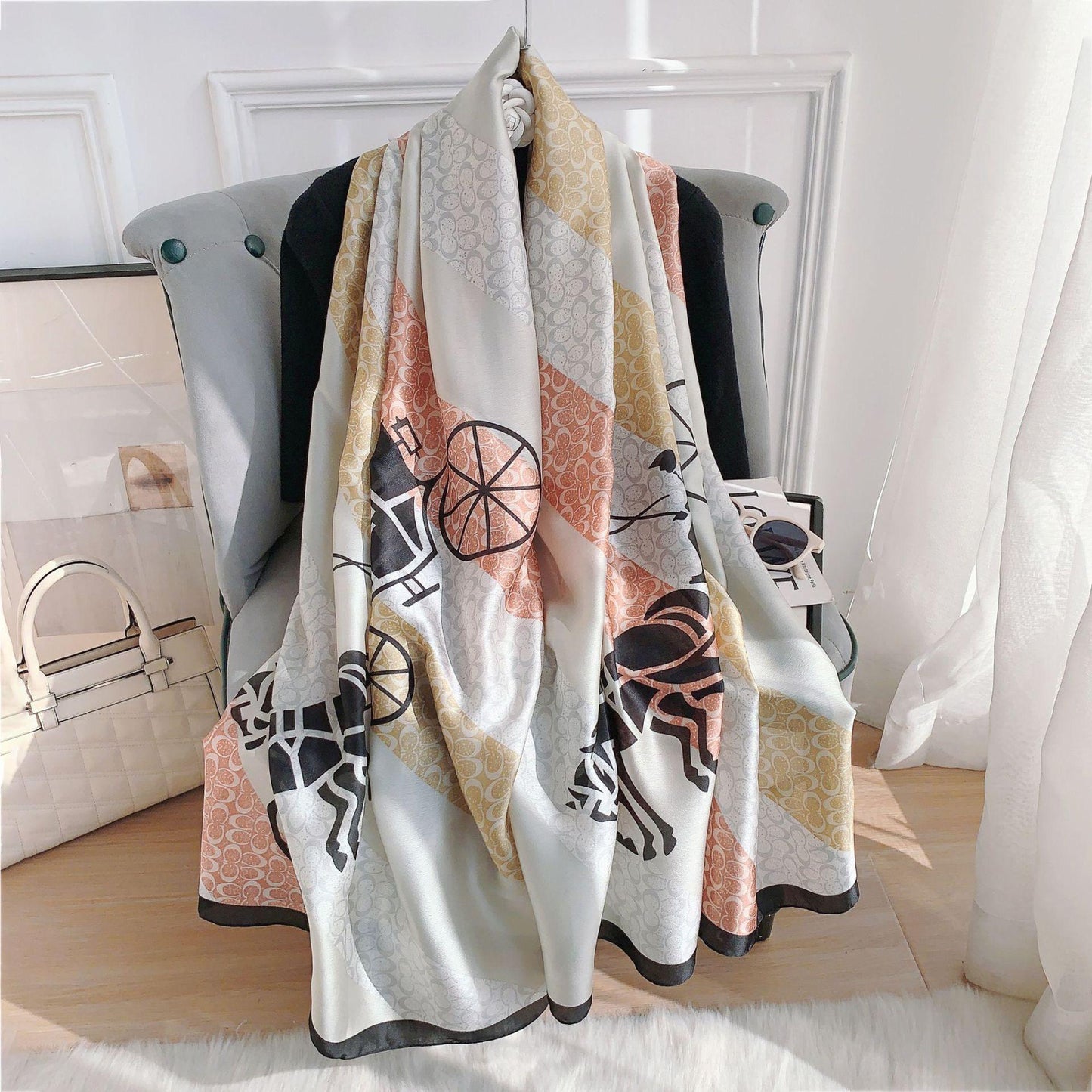 Coach Peach Printed Silk Scarf Summer Edition 26'