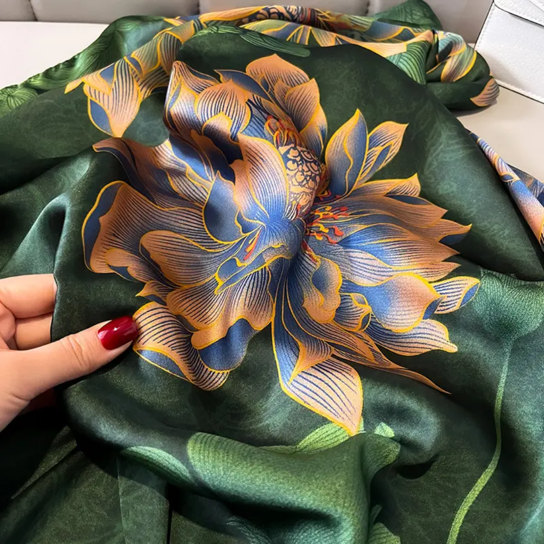 Green Nightingale Printed Silk Scarf