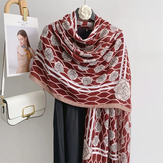 Rose Wave Maroon Viscose Scarf