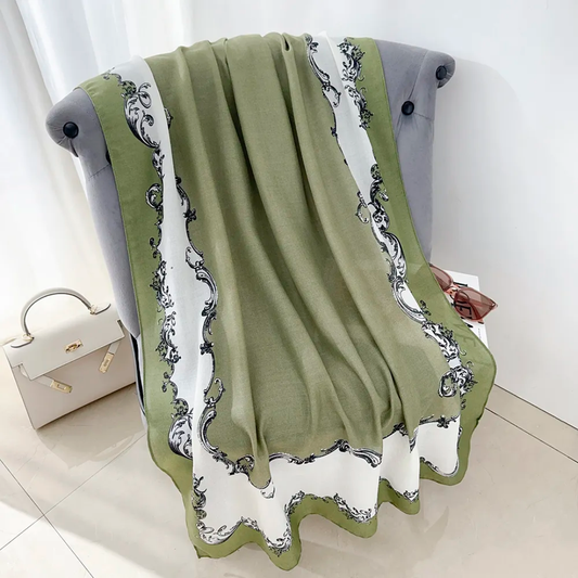 Green Motif Printed Viscose Scarf