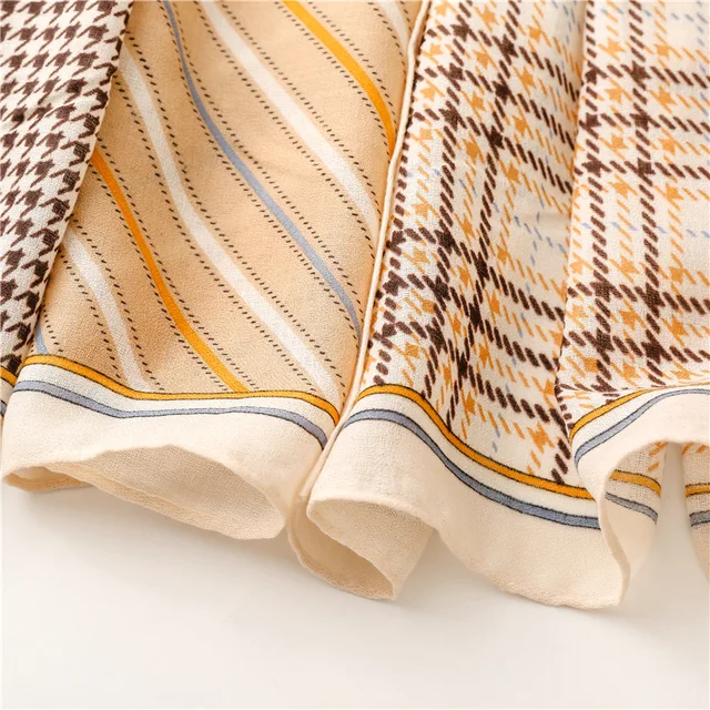 Cream Checks Printed Viscose Scarf