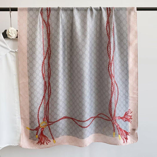 Pink Gray Ropes Printed Silk Scarf