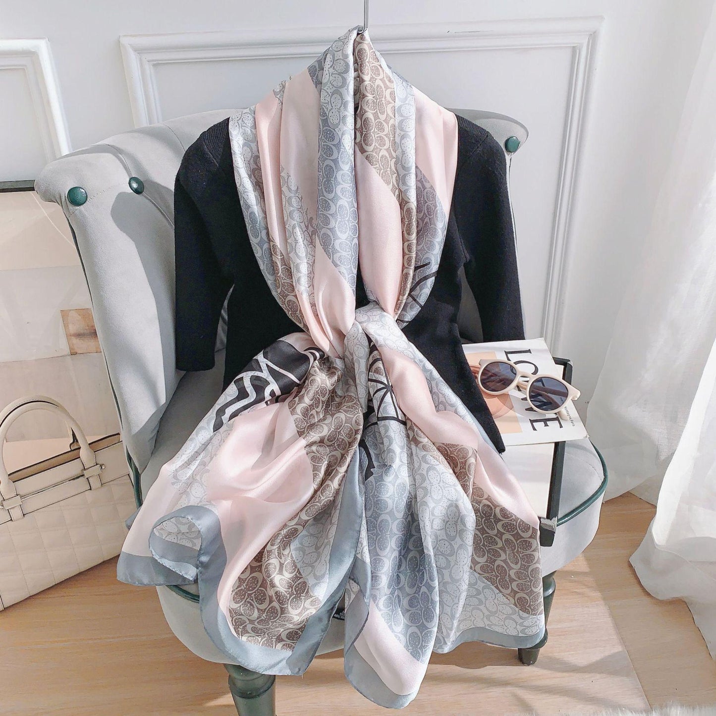 Coach Baby Pink Printed Silk Scarf Summer Edition 26'