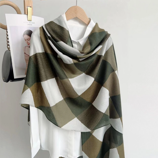 Green Squares Printed Viscose Scarf