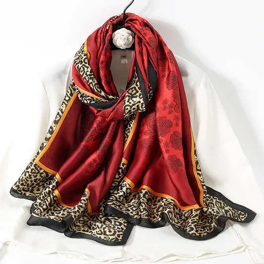 Hot Red Animal Printed Silk Scarf