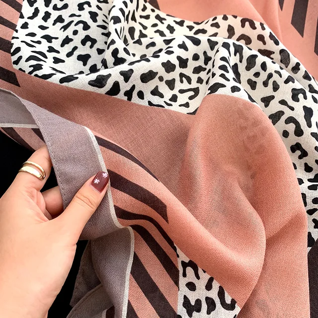 Peach Chetah Printed Viscose Scarf