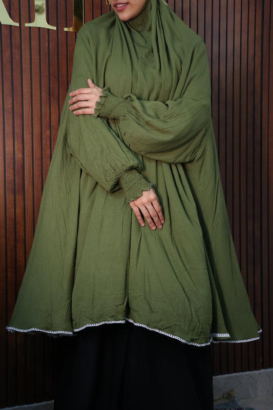 Moss Green Prayer Makhana Hijab for Salah