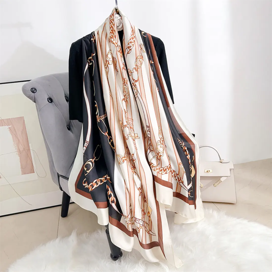 G Chain Black Printed Silk Scarf