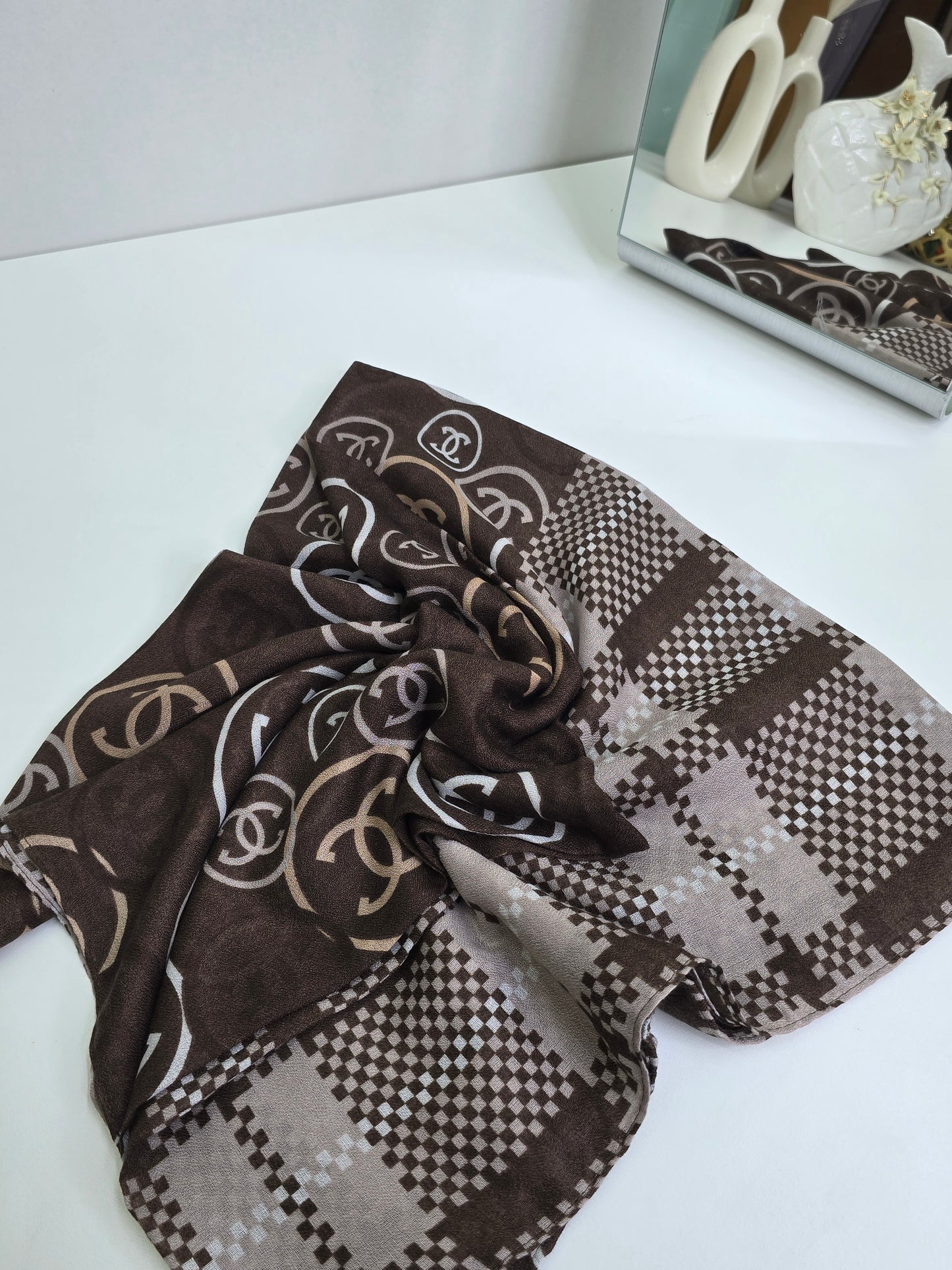 CC Brown New Printed Viscose Scarf