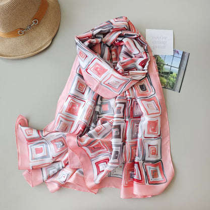 Pink Grid Printed Silk Scarf Summer Edition 26'