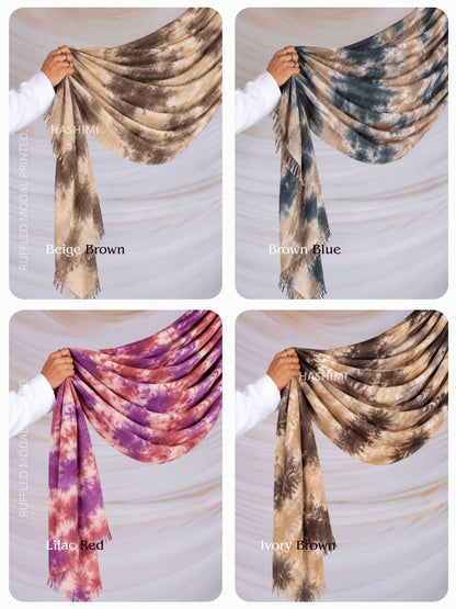 Crumple Tie Dye Ruffled Modal Printed Hijabs