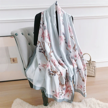 Silver Pink Autumn Printed Silk Scarf