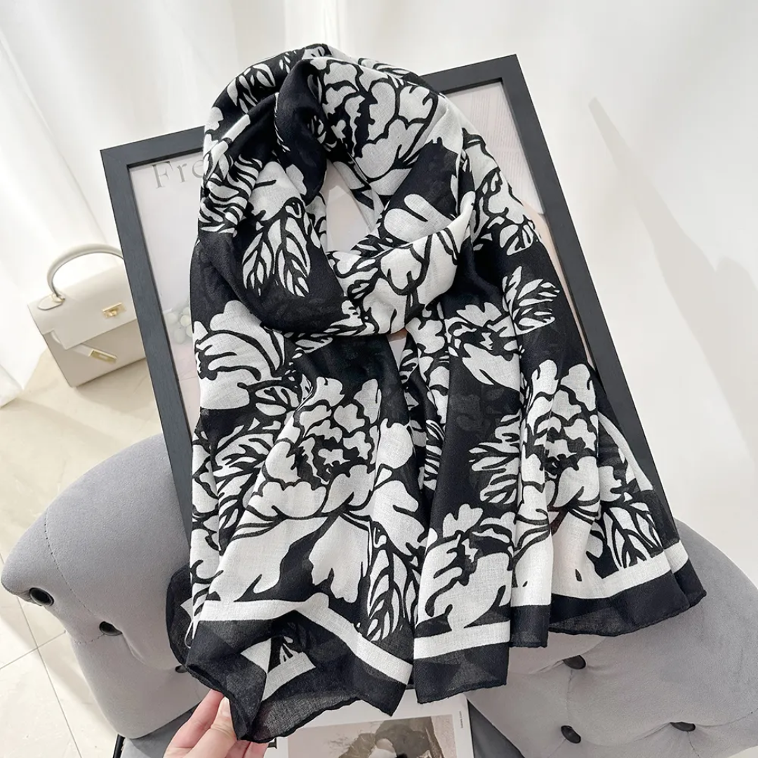 Black White Pan Viscose Scarf