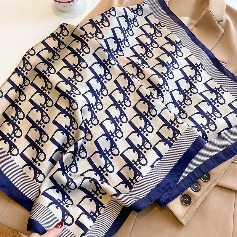 D White & Blue Elegant Printed silk Scarf