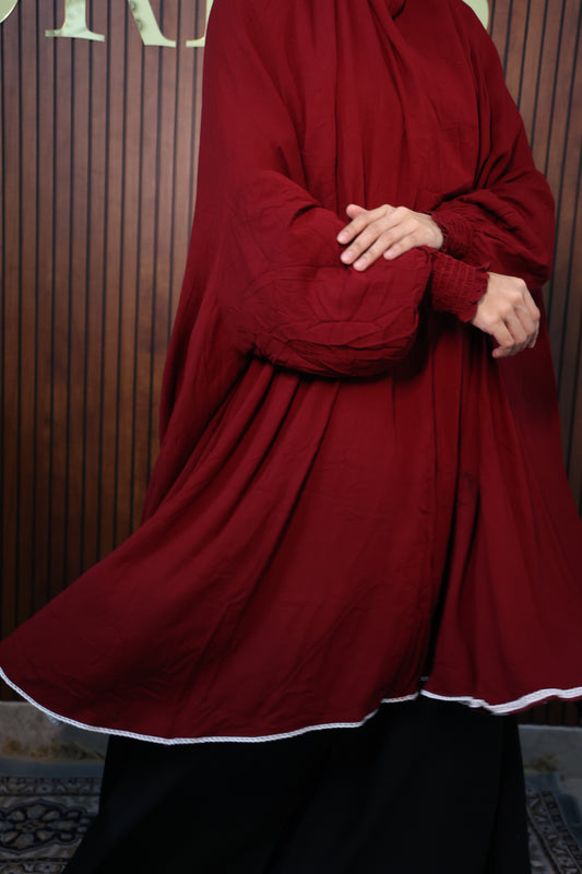 Maroon Red Prayer Makhana Hijab for Salah