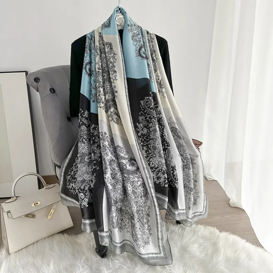 Silver Art Cube Printed Silk Scarf