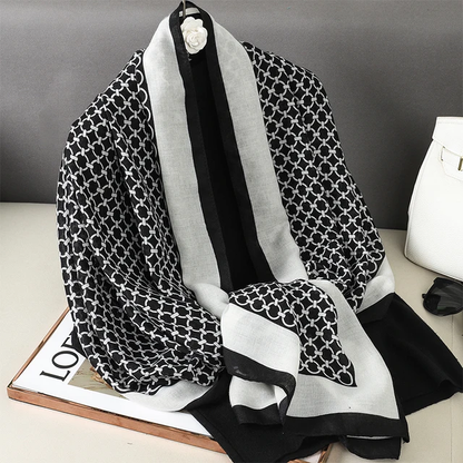 Black Mesh Printed Viscose Scarf