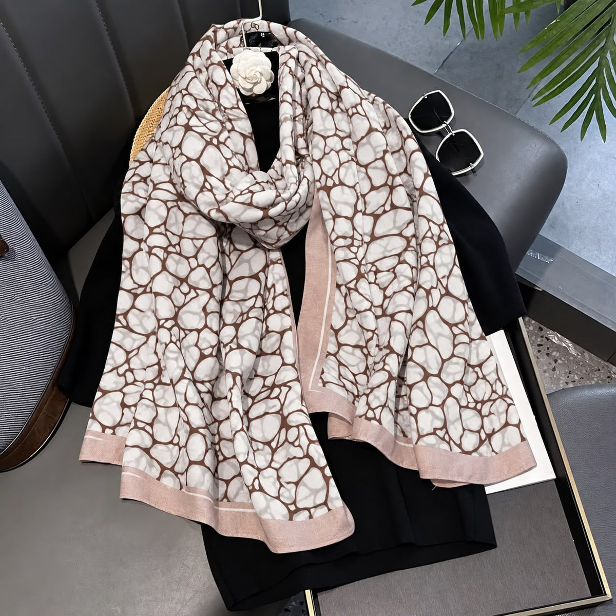 Cream Giraffe Print Printed Viscose Scarf