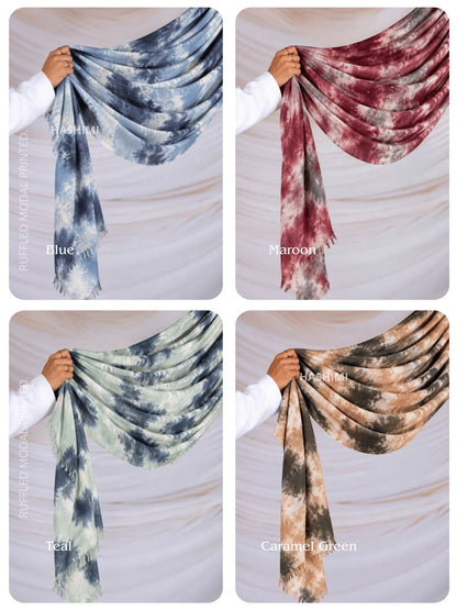Crumple Tie Dye Ruffled Modal Printed Hijabs