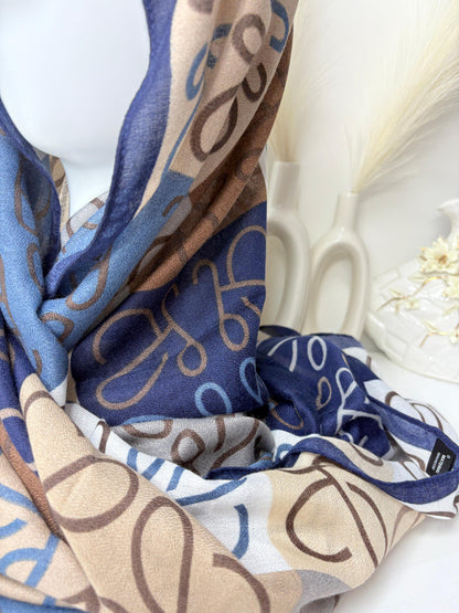 Luxe Haze Blue Printed Viscose Scarf